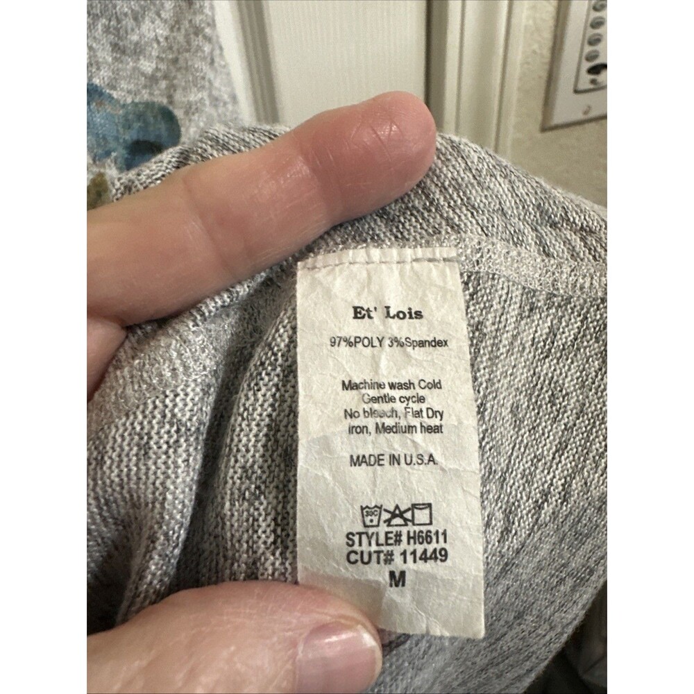 Et’Lois M Full Zip Cardigan Wearable Art, Boho, Grey With Floral Garden - Picture 6 of 6